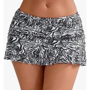 Halcurt Womens Zebra Abstract Ruched Ruffle Swim Skirt‎ Built-in Brief Size S